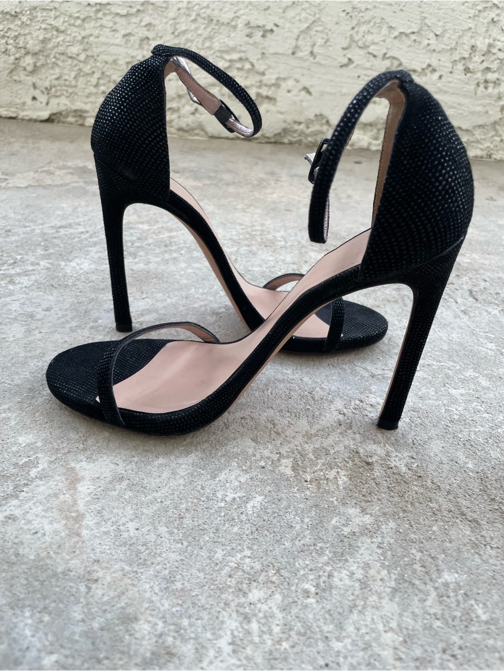 Stewart Weitzman Black Nudist Ankle-Strap Stiletto Heels